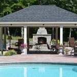 Pool Cabana with Paver Patio and Outdoor Fireplace