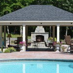 Pool Cabana with Paver Patio and Outdoor Fireplace