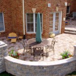 Paver Patio with Sitting Wall and  Lighted Pillars