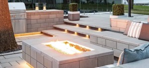 techo bloc - ruffinato fire pit and stair lighting
