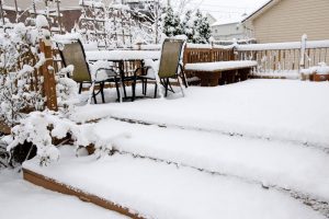 snow covered outdoor living space in Northern Virginia