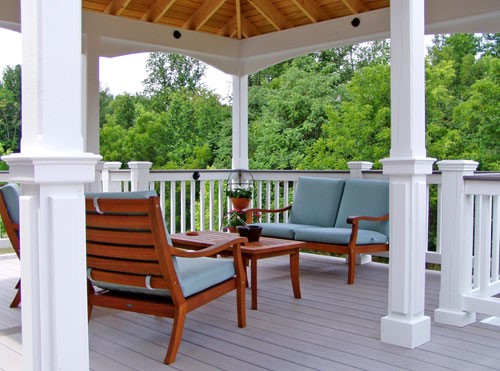 Outdoor seating area on covered deck in Northern Virginia